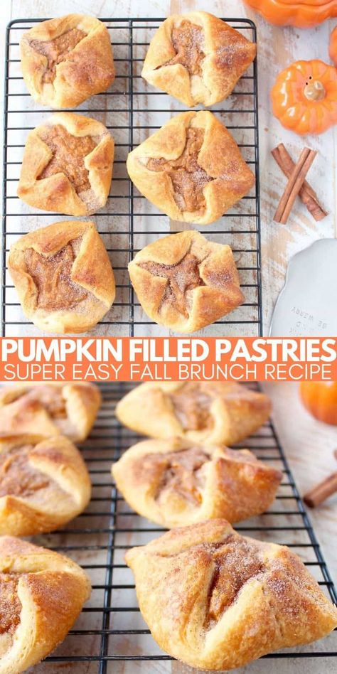 Pumpkin Cream Cheese Crescent Rolls, Pumpkin Pastries, Autumn Brunch Recipes, Pumpkin Puree Recipes, Puff Pastry Desserts, Fall Brunch, Pumpkin Cream Cheeses, Puff Pastry Recipes, Pastry Desserts