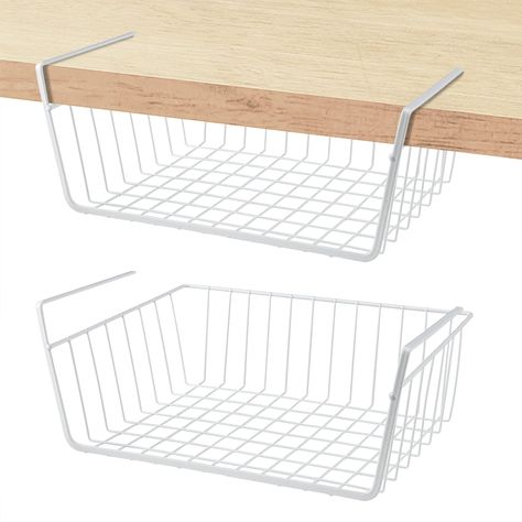 PRICES MAY VARY. Title: ELEATTRUN Undershelf Storage Basket Under Shelf Wire Basket Household Metal Under Shelf Hanging Storage Bin Basket Slides Under Shelves for Storage Space Saving for Kitchen Pantry (Medium/White, 2 Pcs). Product Type: Categories > Kitchen & Dining > Storage & Organization > Food Storage > Hanging Baskets Bottom Of Pantry Storage, Hanging Shelves In Kitchen, Japanese Storage Solutions, Undershelf Storage, Pantry Rack, Under Shelf Storage, Hanging Fruit Basket, Under Shelf Basket, Under Cabinet Storage