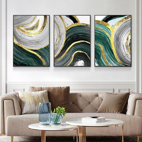 "Emerald Green wall art Framed set of 3 wall art Gold Leaf Teal abstract paintings on canvas original 3 piece wall art Minimalist Wall decor ►ABOUT THE PAINTING. *This is an original painting ,100% hand painted acrylic painting on canvas" Painting Set Of 3, Art Gold Leaf, Animal Paintings Acrylic, Wall Art Gold Leaf, Teal Wall Art, Wall Art Gold, Teal Art, Set Of 3 Wall Art, Teal Walls