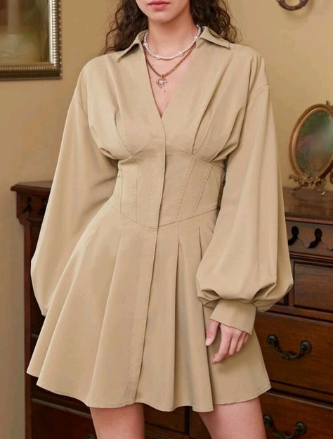 Drop Shoulder Dress, Pleated Shirt Dress, Sunday Dress, Modest Dresses Casual, Pleated Shirt, Classy Dress Outfits, Easy Trendy Outfits, Modest Fashion Outfits, Glam Dresses