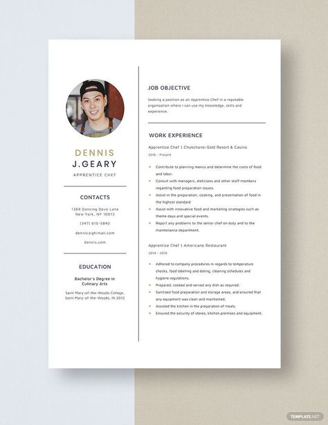 Apprentice Chef Resume Template Chef Resume, It Cv, Cv Format, Cv Template Word, Food Template, Pages Template, Theme Days, Download Resume, Resume Template Word