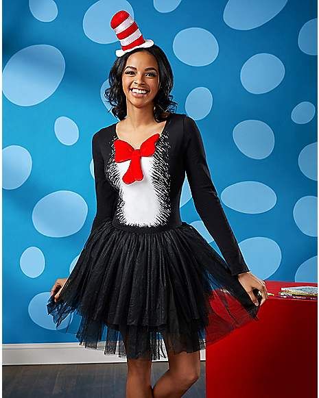 Adult Cat in the Hat Tutu Dress - Dr. Seuss - Spirithalloween.com Cat In The Hat Costume, Thing One And Thing Two, Doctor Dress, Red Fish Blue Fish, Thing One, One Fish Two Fish, Velvet Tie, Book Week Costume, Two Fish