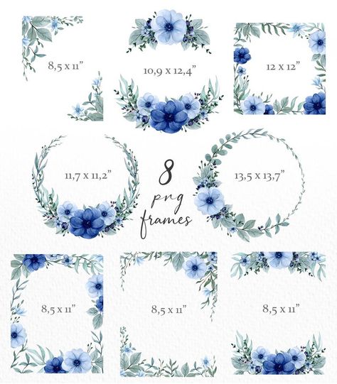 Clip Art Frames Borders, Bridal Invitations, Diy Balloon Decorations, Diy Balloon, Art Frames, Watercolor Bouquet, Anemone Flower, Blue Bouquet, Wildflower Bouquet