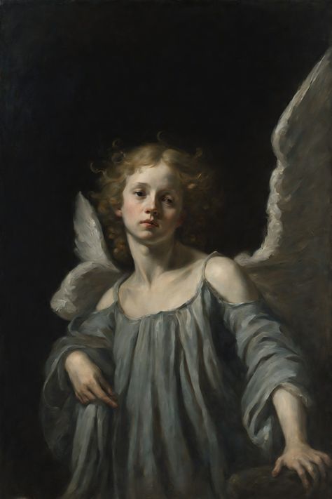 Dark Classical Paintings, Historical Portraits Paintings, Baroque Art Angel, Classic Art Portraits, Angel Classic Painting, Historical Painting Aesthetic, Ressiance Art Painting, 1500 Paintings, Ethereal Art Dark Aesthetic