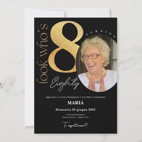 80th Black Gold Birthday Invitation with Photo | Zazzle Gold Invitations Birthday, Black Gold Birthday, Black And Gold Invitations, Birthday Invitation With Photo, Invitation With Photo, 50th Birthday Decorations, Bday Invitations, August Born, Invitations Birthday