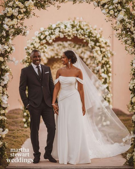 Royal Wedding Outfits, Sabrina Elba, Plain Wedding Dress, Martha Weddings, Celebrity Bride, Celebrity Wedding Dresses, Idris Elba, Black Bride, Wedding News