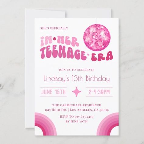 $2.95 | In Her Teenage Era Groovy Birthday - in her birthday era invitation, birthday era boho invitation, birthday era groovy retro invitation, birthday era groovy invitation, birthday pink groovy invitation, birthday pink retro invitation, birthday pink 70s invitation, birthday barbie groovy invitation, in her teenage era birthday, teenage era birthday invitation Groovy Birthday Invitation, Pink 70s, Retro Invitation, 13th Birthday Invitations, Birthday Barbie, Groovy Birthday, Taylor Swift Party, Boho Invitations, Groovy Retro