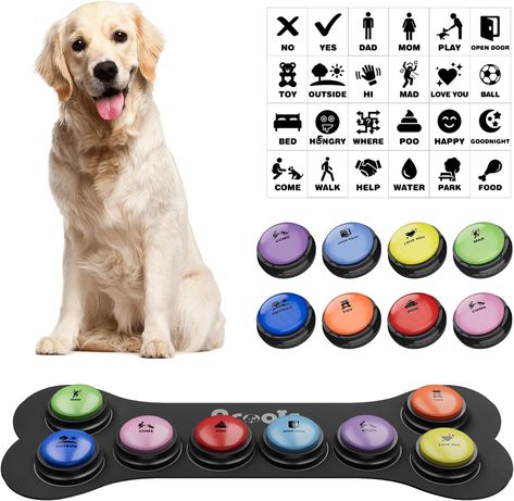 Dog Buttons for Communication, 8 Pcs Dog Talking Button Set, 30s Recordable Voice Pet Buzzer Training Buttons, Speaking Button for Dogs with Waterproof Anti-Slip Dog Button Mat and 24 Scene Stickers #Ad Scene Stickers, Dog Talking, Dog Buttons, Dog Communication, Talking Dog, Voice Recording, Small Animal Supplies, Activity Mat, Dog Activities