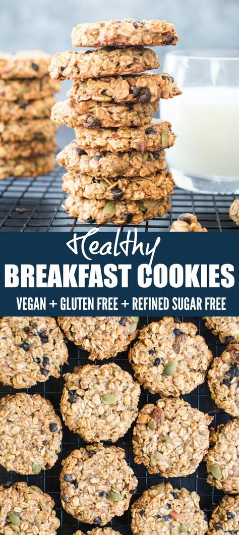 Vegan Gluten Free Breakfast, Breakfast Bars Recipe, Breakfast Cookie, Breakfast Cookie Recipe, Biscuits Diététiques, Cookies Healthy, Breakfast Cookies Healthy, Recipes Casserole, Healthier Recipes