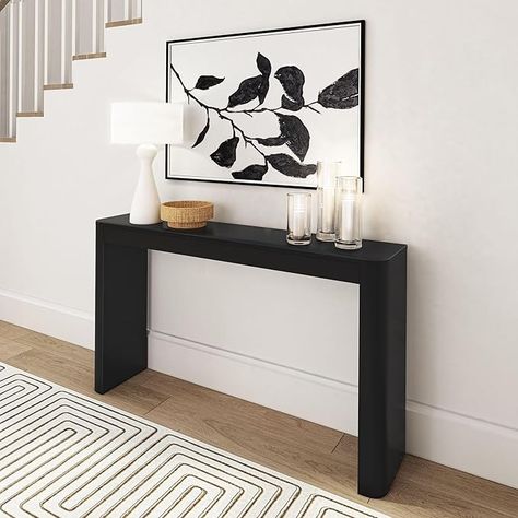 Amazon.com: Plank+Beam Forma Console Table, 46 Inch, Solid Wood Sofa Table, Entryway Table for Hallway, Narrow Behind The Couch Table, Console Tables for Entryway, Living Room, Foyer, Easy Assembly, Black : Home & Kitchen Rounded Console Table, Narrow Entryway Table, Classic Console Table, Wood Sofa Table, Narrow Table, Black Console Table, Console Table Decorating, Narrow Console Table, Couch Table