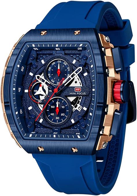 Amazon.com: Mini Focus Unique Men Watches Casual Outdoor Wrist Watch (Chronograph/Waterproof/Super Luminous/Calendar) Soft Silicon Band Fashion Cool Watch for Men : Clothing, Shoes & Jewelry Hollow Man, Curved Mirror, Mens Fashion Watches, Blue Cases, Watch For Men, Blue Box, Silicon Bands, Sports Watch, Eye Art