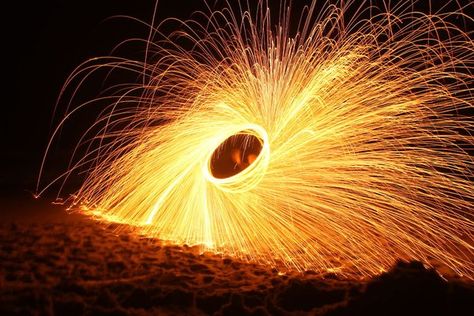 The Ring of Fire: a Cheap Steel Wool Pyrotechnic Display: 12 Steps (with Pictures) Backyard Dyi, Fire Poi, Huge Shower, Fire Photography, Ring Of Fire, Long Exposure Photography, Diy Photography, Steel Wool, Camping Survival