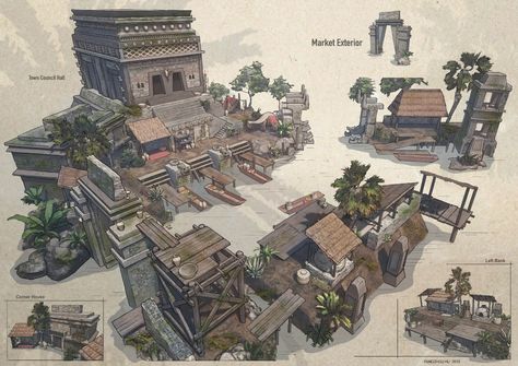 ArtStation - Mesoamerican house, Fangzhou Hu Fantasy House Interior, Mesoamerican Architecture, Feng Zhu, Buildings Artwork, Fantasy Buildings, Bg Design, Scenery Art, Value In Art, Building Concept