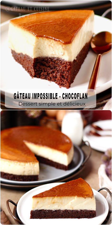 recette chocoflan , gâteau impossible ,dessert simple et facile Choco Flan, Dessert Express, Chocoflan Recipe, Flan Dessert, Cold Dessert Recipes, Dessert Leger, Dessert Original, Dessert Fruit, Dessert Simple