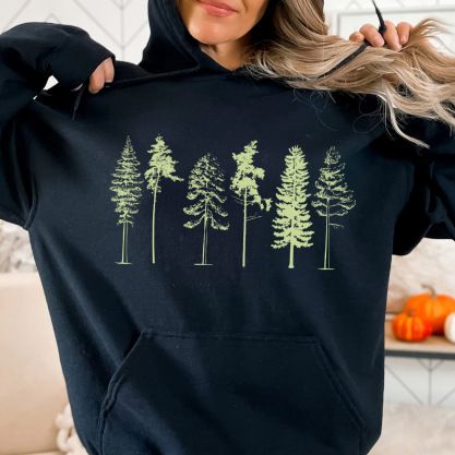 Autumn And Winter Wild Casual Street Simple Retro Hoodie Cottagecore Sweatshirt, Nature Clothing, Camping Graphic, Aesthetic Hoodies, Graphic Pullover, Trees Forest, Hiking Adventure, Evergreen Trees, Winter Hoodies