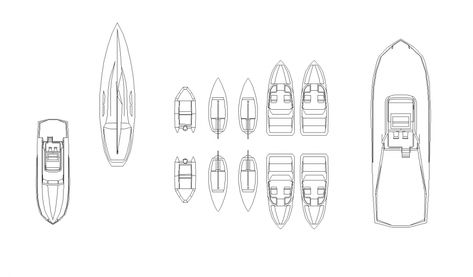 Different boat design plan view dwg file Cargo Ship Illustration, Boat Top View, Yacht Flooring, Boat Sketch, Gondola Boat, Png Top, Boat Drawing, Small Sailboats, Drawing Block