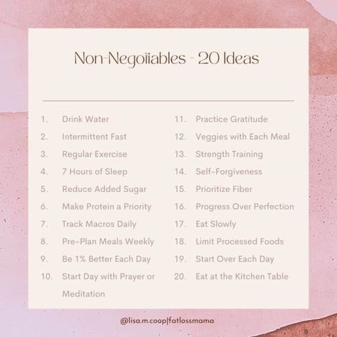 Weight Loss Non-Negotiables to Feel Your Best. Non Negotiables Quotes, Daily Non Negotiables, Non Negotiables, 7 Hours Of Sleep, Living A Healthy Lifestyle, Clinical Social Work, Eat Slowly, Therapy Worksheets, Witchy Stuff