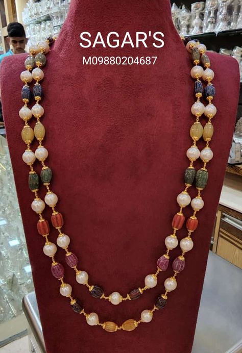 Navaratna Chain, Navratan Jewellery, Simple Lehenga, Mala Jewelry, Diamond Jewelry Set, Diamond Pendent, Diamond Pendants Designs, Beaded Necklace Patterns, Beads Designs