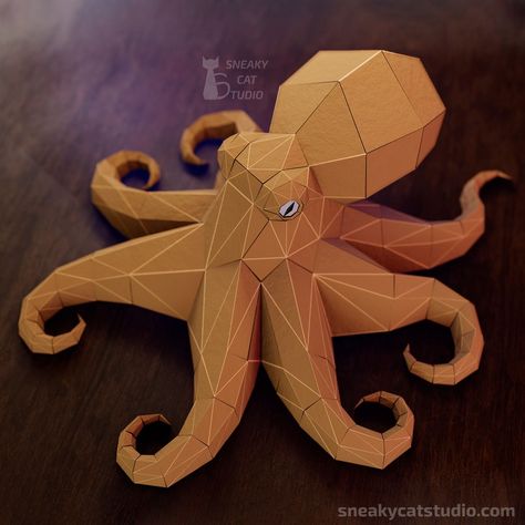 Paper Craft Ideas for Mother's Day: Heartfelt Gifts | How to Make Paper Beads: Unique Jewelry Design Paper Octopus, Monster Animal, Paper Craft Greeting Cards, Low Poly Papercraft, Octopus Wall Art, 3d Paper Art, Octopus Print, Octopus Art, Sea Monster