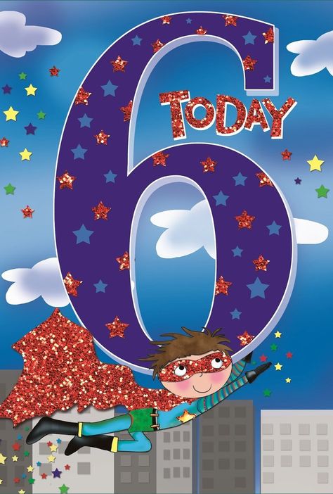 Age 6 Boy Birthday Card - Superhero, Tall Buildings & Little Stars 7.75" x 5.25": Amazon.co.uk: Office Products Happy 6th Birthday Boy, 6th Birthday Boy, Lekker Verjaar, Birthday Wishes Boy, Birthday Grandson, Happy Birthday Grandson, 6th Birthday Boys, Facebook Birthday, Birthday Wishes For Kids