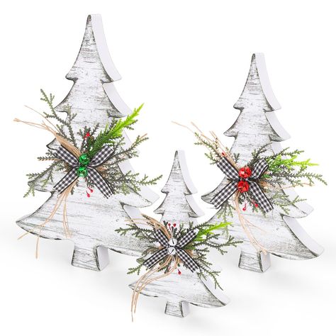 PRICES MAY VARY. The Package Includes - 3Pcs Christmas wooden decor in three different sizes, severally measure 10 cm/ 3.9 inch, 12 cm/ 4.7 inch and 15 cm/ 5.9 inch. Besides, there are three accessories bells in red, green and white color available. Festive Design - Our wooden decors adopts the Christmas tree design, classic and delicate, while enrich the appearance of the wooden decors, it also increase the fun and festive atmosphere in Christmas. Premium Material - Made of quality wood, sturdy Wood Xmas Trees, Small Wood Christmas Tree, Home Holiday Party, Wood Christmas Trees, Xmas Centerpieces, Centerpiece For Table, Winter Farmhouse, Christmas Rustic, Wooden Christmas Decorations