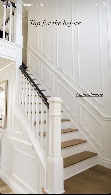 Stair Moulding, Staircase Molding, Monthly Shopping, Wall Molding Design, Stair Paneling, Staircase Wall Decor, Mia Mia Mine, House Staircase, Stair Wall