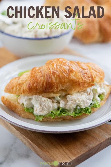 Chicken Salad Croissants, Use Leftover Chicken, Chicken Celery, Chicken Salad Croissant, Croissant Roll, Rotisserie Chicken Salad, Tasty Chicken, White Bowl, Cake Walk