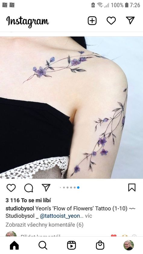 Violet Vine Tattoo, Smol Tattoos, Tattoos For Women Cat, Tatto Designs, Feminine Shoulder Tattoos, Tatoo Inspiration, Flower Wrist Tattoos, Flower Tattoo Arm, Petite Tattoos