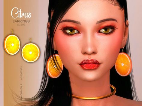 Sims 4 Cc Cute Earrings, Orange Sims 4 Cc, Fruit Clothes, Sea Earrings, Female Earrings, Sims 4 Expansions, Free Sims, Sims 4 Characters, Sims Four