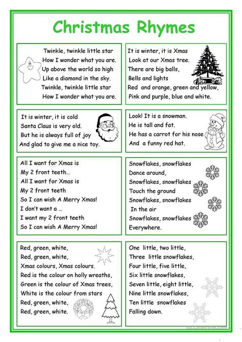 Christmas Rhymes, English Rhymes, Nursery Rhymes Activities, Christmas Lesson, English Christmas, Christmas Teaching, Rhyming Activities, Christmas Worksheets, Christmas Poems