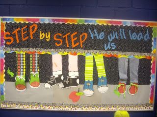 My classroom theme is, STEP BY STEP with Jesus. I am using sneakers as my visual. If you are not teaching in a Christian school, you can u... Religious Bulletin Boards, Bible Bulletin Boards, Catholic Schools Week, Class Bulletin Boards, Christian Bulletin Boards, Sunday School Decorations, Cute Bulletin Boards, Sunday School Classroom, Preschool Bulletin