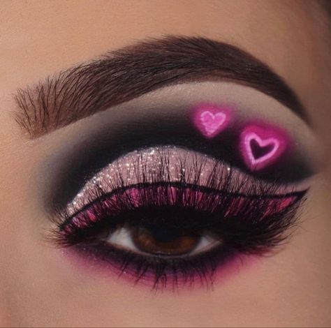 Groovy Makeup, Day Eye Makeup, Glitter Makeup Looks, Pink Eye Makeup, Cute Eye Makeup, Graphic Makeup, Eye Makeup Techniques, Eye Makeup Pictures, Valentines Makeup