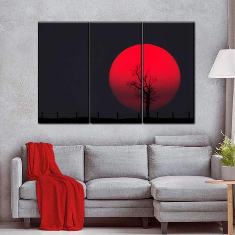 Big Red Moon Multi Panel Canvas Wall Art Red Black Bedrooms, Black And Red Living Room, Black Bedrooms, Red Paintings, Red Bedroom Decor, Black Rugs, Basement Room, Japanese Bedroom, Sound Room