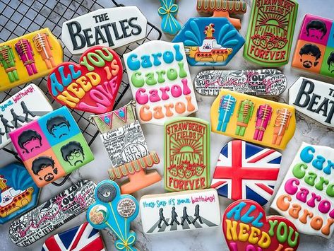 Beatles Cookies, Cookies Decorated, Strawberry Fields, Cookie Art, It's Your Birthday, Birthday Cookies, Custom Cookies, Sugar Cookies Decorated, Cookie Decorating