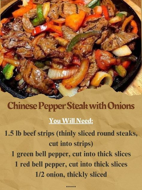 Chinese Pepper Steak with Onions... - Recipes Of Today1 Sizzling Chinese Pepper Steak With Onions, Pepper Steak With Onions, Pepper Steak And Onions, Steak With Onions, Chinese Pepper Steak, Pepper Steak Recipe, Beef Strips, Chinese Cooking Recipes, Green Bell Pepper