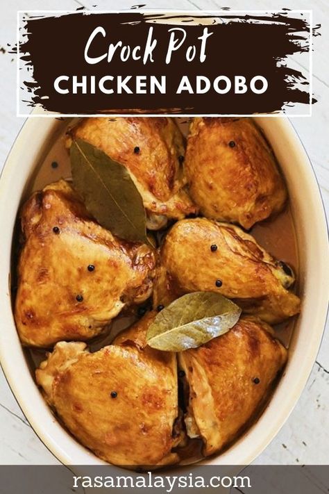 Crock Pot Adobo Chicken, Crock Pot Chicken Adobo, Chicken Adobo Recipe Crockpot, Slow Cooker Chicken Adobo, Recipes Using Adobo Seasoning, Crockpot Chicken Adobo Filipino, Chicken Adobo Crockpot, Chicken Pork Adobo Recipe, Chicken Adobo Recipe Easy