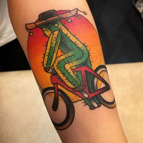 Funny Cactus Tattoo, Donkey Riding, Bike Tattoo, Plant Tattoos, Funny Cactus, Cactus Tattoo, Bike Tattoos, Plant Tattoo, Riding A Bike