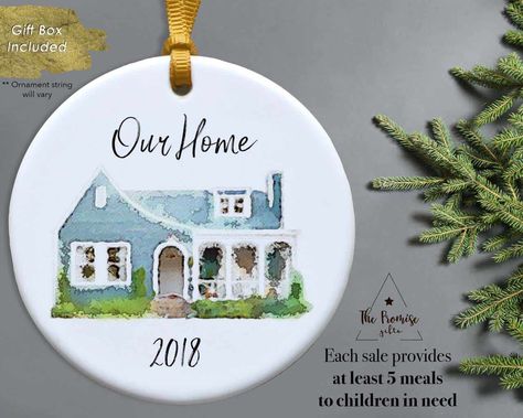 House Closing, Ornament Watercolor, First Home Ornament, New Home Ornament, Christmas Pj, Pj Party, Realtor Closing Gifts, Moving Gifts, House Ornaments