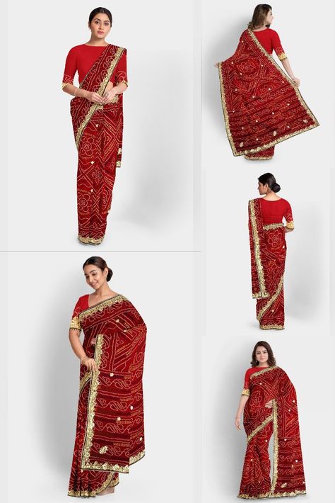 Rajasthani chunri print saree Bandhani print pure georgette saree Heavy gotta-pati handwork saree Bija piping border saree Ethnic Rajasthani sareeTraditional bandhani saree Elegant pure georgette saree handcrafted saree Chunri Print Saree, Chunri Print, Saree Elegant, Handwork Saree, Saree Heavy, Saree Bandhani, Bandhani Print, Pure Georgette Sarees, Border Saree