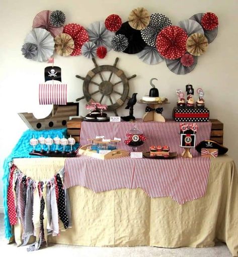 Pirate Party: Arghh you ready for a Buccaneer Bash?  Today, I'm sharing this super fun Pirate Party.  Check out all our pirate posts if you are looking for more Pirate Party ideas and inspiration!! Table Pirate, Pirate Birthday Party Ideas, Pirate Themed Birthday Party, Pirate Themed Birthday, Pirate Theme Party, Pirate Birthday Party, Pirate Birthday, Pirate Theme, Pirate Party