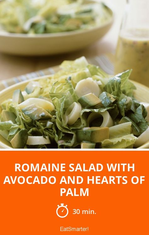 Romaine Salad with Avocado and Hearts of Palm - simple dish - A recipe idea by EAT SMARTER | fruit-vegetable, Sprout #dressing #recipes Hearts Of Romaine Salad, Healthy Delicious Recipes, Heart Of Palm, Salad With Avocado, Romaine Salad, Hearts Of Palm, Romaine Lettuce Salad, Dressing Recipes, Lettuce Salad