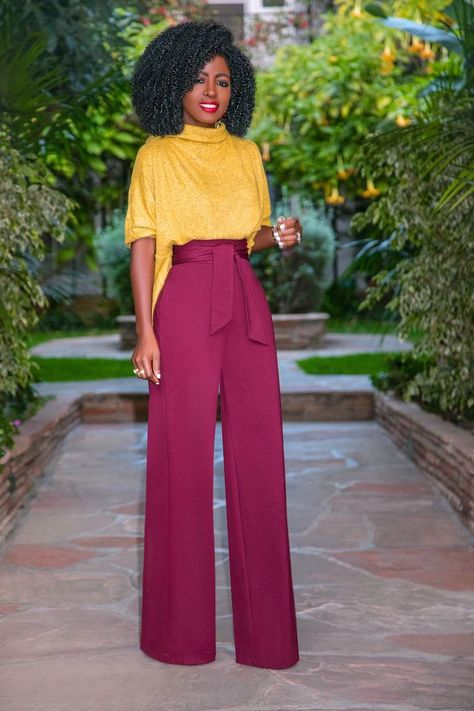 Slouchy Color Block Jumpsuit Style Pantry Outfits Classy, Mustard Color Block Outfit, Color Block Jumpsuit, Burgundy And Yellow Outfit, Yellow And Burgundy Outfit, Classy Jumpsuit Outfits Casual, Color Blocking Outfits Classy, Colour Blocking Outfit, Mustard Yellow Outfit