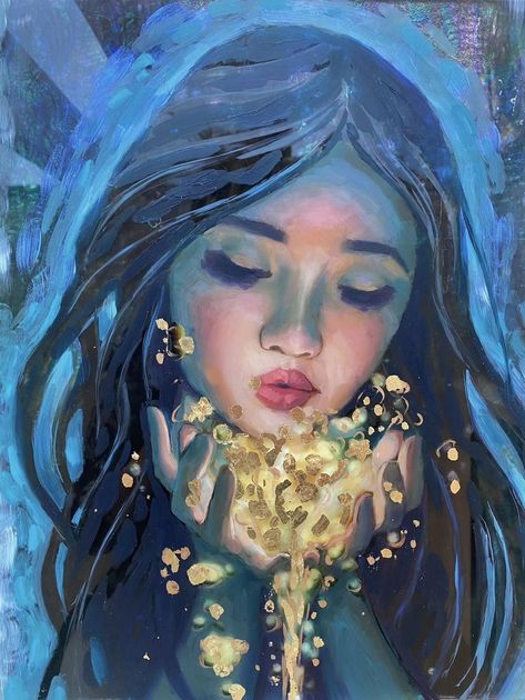 Donna Ashworth - CATCH THE COMPLIMENTS I have seen a... Donna Ashworth, Lindsay Rapp, Iridescent Shell, Gold Leafing, Texture Print, Paint Texture, Abstract Portrait, Spiritual Art, Girly Art