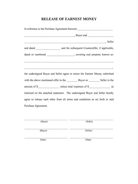 free release earnest money form  fill online printable release of earnest money deposit form excel Rent Agreement Free Printable, Rental Application Form Free Printable, Payment Agreement Letter, Reimbursement Request Form, Non Refundable Deposit Agreement, Lease Agreement, Money Transfer, Work Tools, Business Account