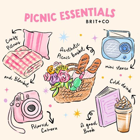 It's National Picnic Month, and we're celebrating all month long 🧺 What's on your list of picnic must-haves?⁠ ⁠ #picnic #cottagecore #aesthetic #pinterestaesthetic #pinterest #thingstodo #doodle #summerthings #cuteillustration Picnic Essentials, Comfy Pillows, 24th Birthday, Polaroid Camera, Picnic Date, Essentials List, Colorful Life, Cottagecore Aesthetic, Self Improvement Tips