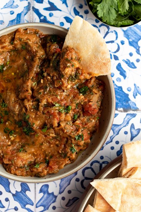 Zaalouk Babaganoush Recipe, Grilled Roast, Warm Salad, Tomato Seeds, Fire Roasted, Herbs And Spices, Crusty Bread, Fresh Garlic, How To Make Salad