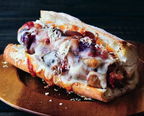 Meaty, fragrantly spiced eggplant subs smothered in provolone cheese are so good, you won't miss the meat. Mario Batali Recipes, Vegan Eggplant Recipes, Eggplant Recipes Parmesan, Mario Batali, New Cookbooks, Dog Recipes, Wrap Sandwiches, Summer Recipes, Eggplant