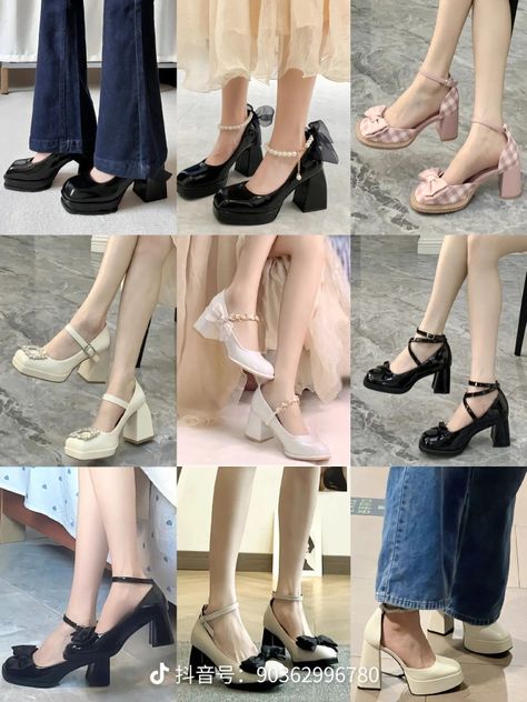 Korean Heels Outfit, Korean Shoes Heels, Korean Shoes Aesthetic, Korean Footwear, Korean Heels, Elegant Shoes Heels, Korean Shoes, Adidas Outfit Shoes, Goth Shoes