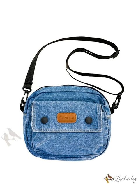 Bird in Bag - Light Blue Vintage Denim Shoulder Bag with Etched Embellished Tie Design #jeanbagpatternstosew #jeanbagspatternideasfree #diyjeansbagpattern Jean Bags Pattern Ideas, Denim Sling Bag, Jeans Bag Diy, Denim Bags From Jeans, Diy Jean Bag, Jeans Upcycle, Denim Shoulder Bag, Denim Bags, Eco Bags