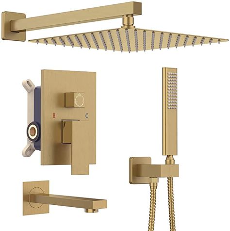 Gold Shower Fixtures, Rain Shower System, Waterfall Shower, Gold Shower, Shower Holder, Brass Shower, Shower Faucet Sets, Rainfall Shower Head, Tub Spout